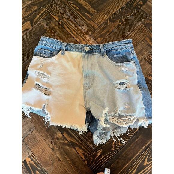 Vervet Color block Denim Cut Off Jean Shorts Women Large Fringe Western Summer - Picture 1 of 12